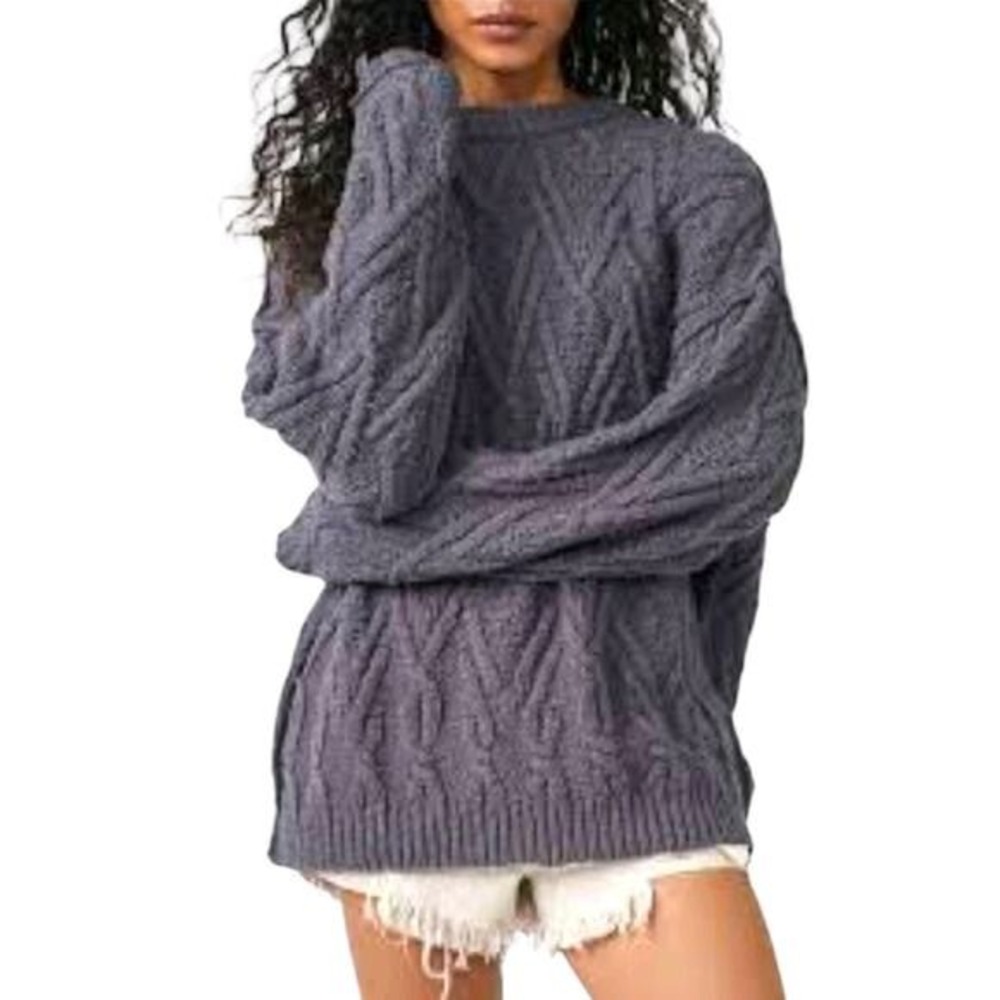 Free People Gray Cable‎ Knit Sweater
